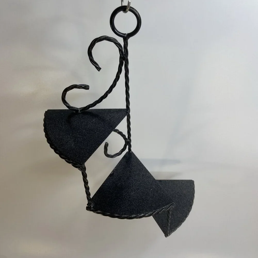 Vtg Twisted Wrought Iron Wall Shelf Black 3 Tiered Spiral Stair Ornate